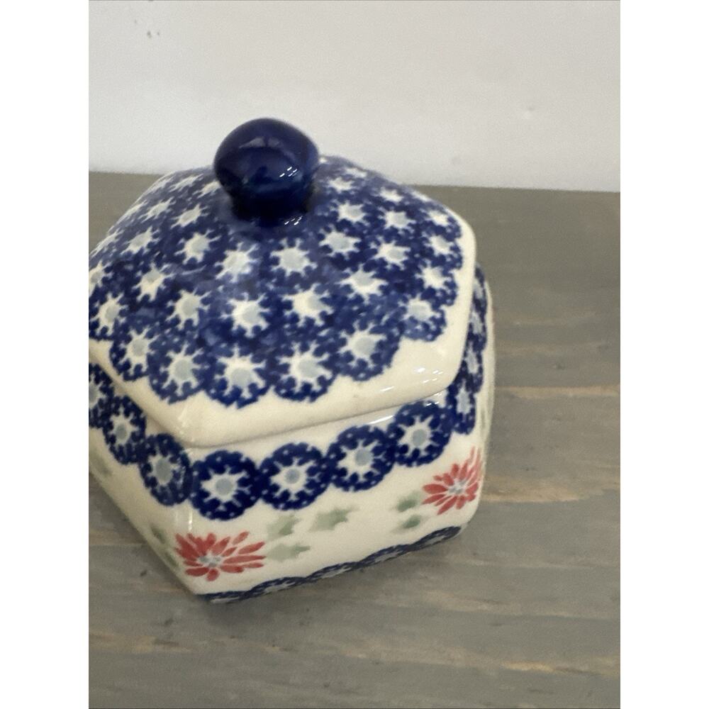 Polish Pottery Trinket Box by Manufaktura Boleslawcu 1990s Ceramic Floral - Picture 5 of 10